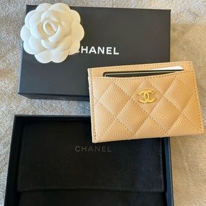 #chanel card case brand new, never use, tan wallet/ card case gold Chanel cc